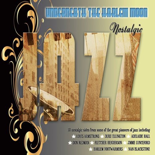 CD cover for "Underneath The Harlem Moon" jazz compilation, featuring woodgrain text.