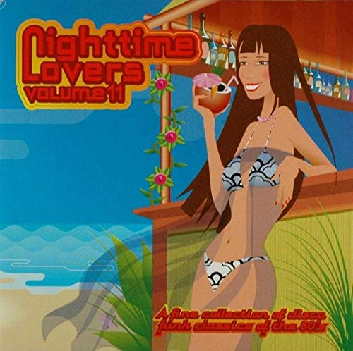 CD cover: woman with drink at a tiki bar, blue background.