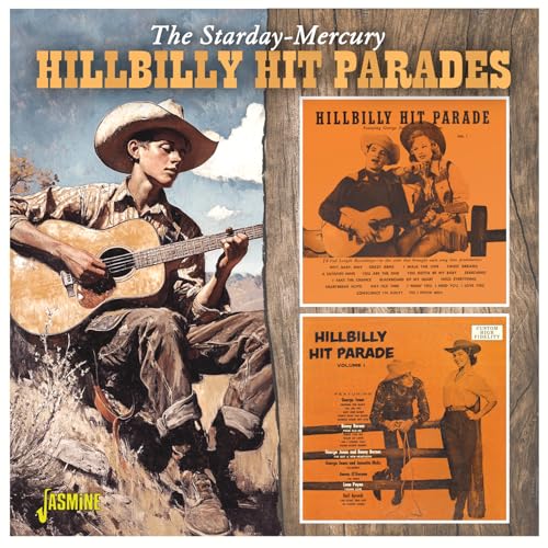 CD cover: Man with guitar, vintage hillbilly music artwork, orange background.