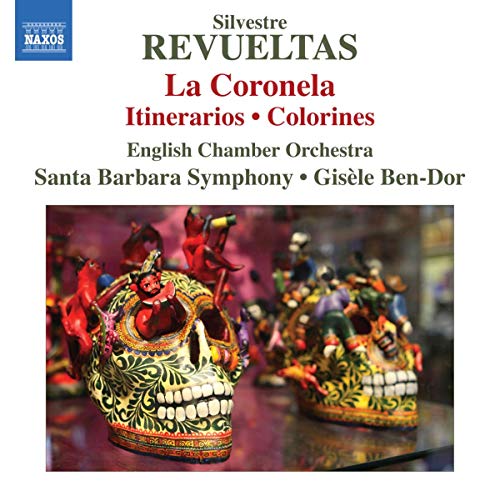CD cover for "REVUELTAS: La Coronela" featuring colorful skull sculptures.