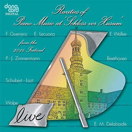 CD cover for “Rarities of Piano Music 2014” featuring a piano and castle.