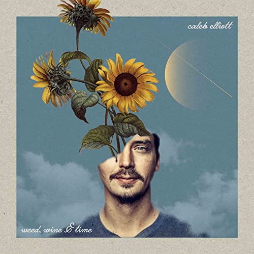 Album cover: man’s face merging with sunflowers and a crescent moon.