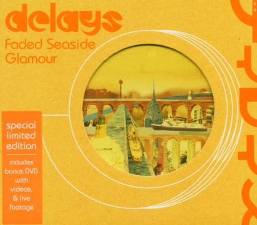 Yellow CD cover with seaside illustration inside a circular frame.