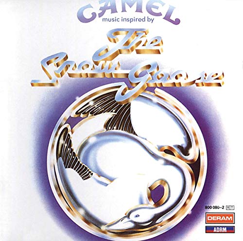 Album cover for Camel's The Snow Goose featuring a stylized metallic goose in a circle.