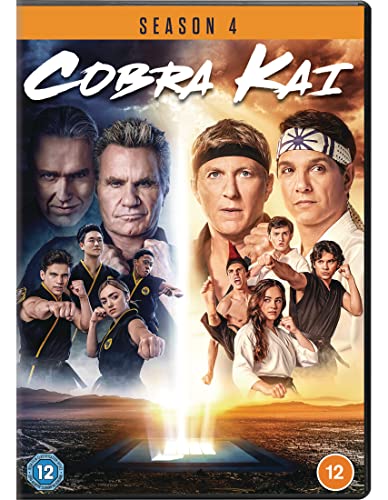 DVD cover for Cobra Kai Season 4 featuring cast members in martial arts poses.