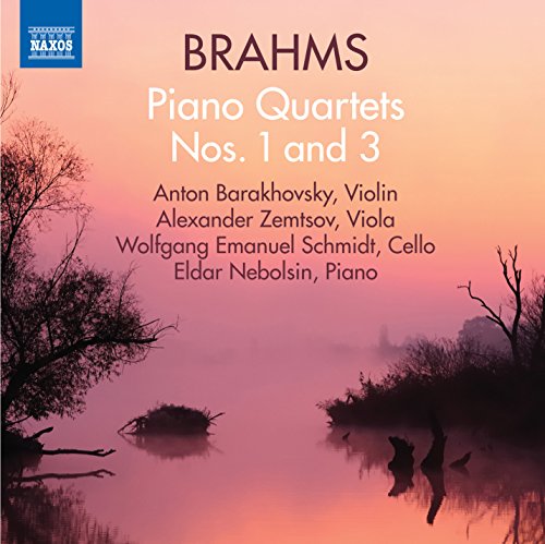 CD cover for Brahms piano quartets with a misty landscape.