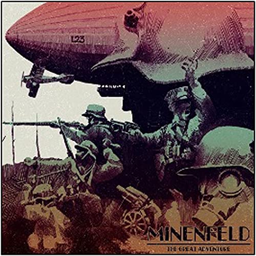 CD cover: soldiers with biplane and airship in a vintage style.