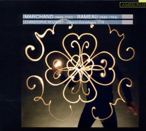 CD cover for Christophe Rousset’s “Marchand Rameau Rousset” featuring golden swirls.