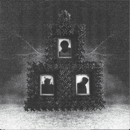 Black and white album cover featuring a house-shaped structure with portraits.