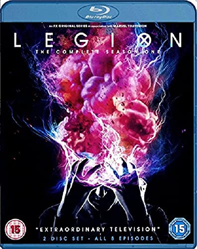 Legion" Season 1 Blu-ray cover with abstract pink and blue explosion imagery.