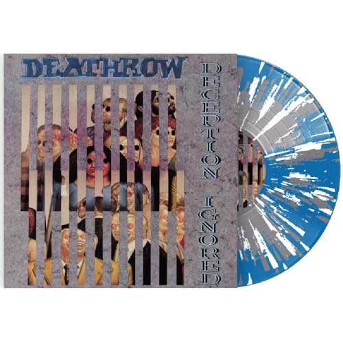 Deathrow "Deception Ignored" vinyl record with blue and silver swirl.