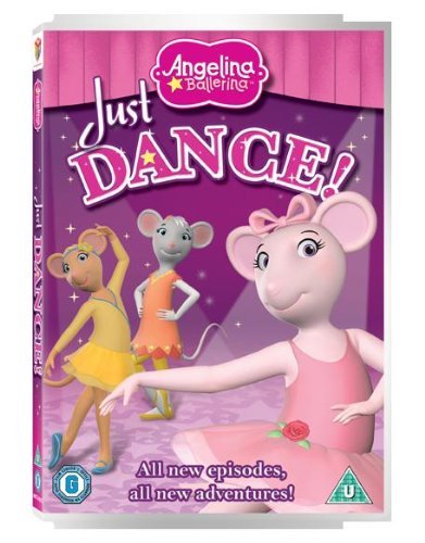 DVD cover for "Angelina Ballerina - Just Dance!" featuring mouse ballerinas.