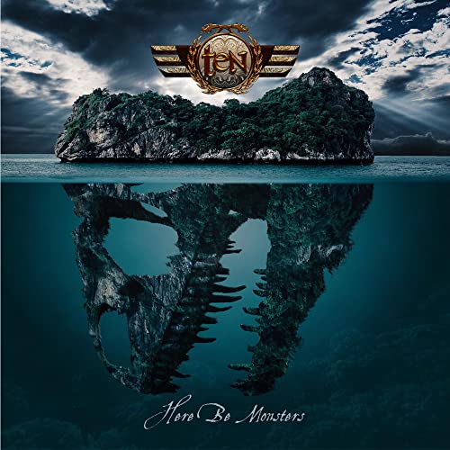 CD cover: island reflection forming a monstrous shape underwater.