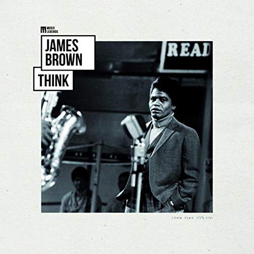 James Brown portrait on album cover, with saxophone and microphone.