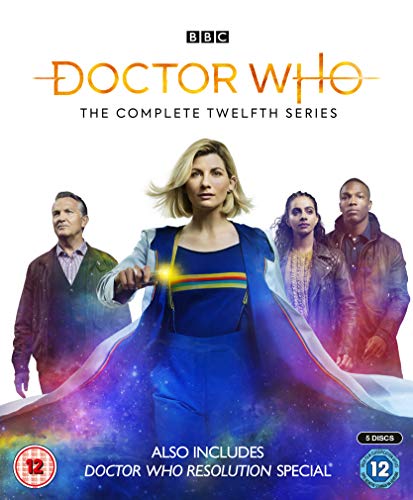 Doctor Who Series 12 Blu-ray cover featuring the Thirteenth Doctor and her companions.
