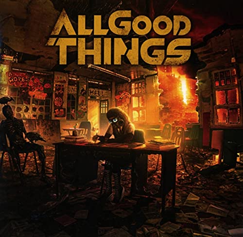 Album cover: desolate cityscape with a figure seated at a desk.