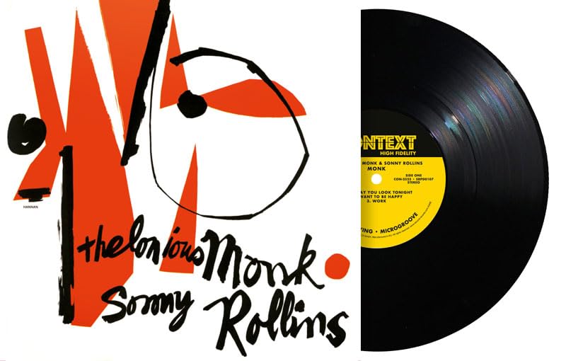 Vinyl record of Thelonious Monk & Sonny Rollins with abstract orange cover art.