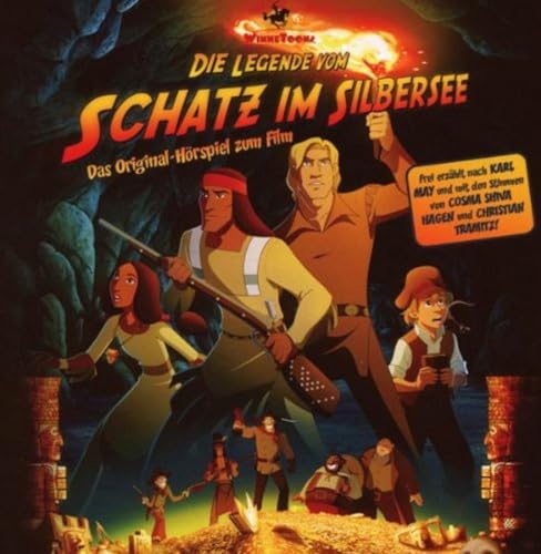 Winnetou" audio book cover featuring cartoon characters in a cave setting.