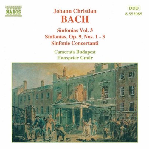 CD cover for Johann Christian Bach’s Sinfonias, Vol. 3, with a street scene.