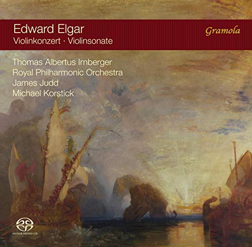 CD cover for Elgar’s Violin Concerto and Sonata with seascape painting.