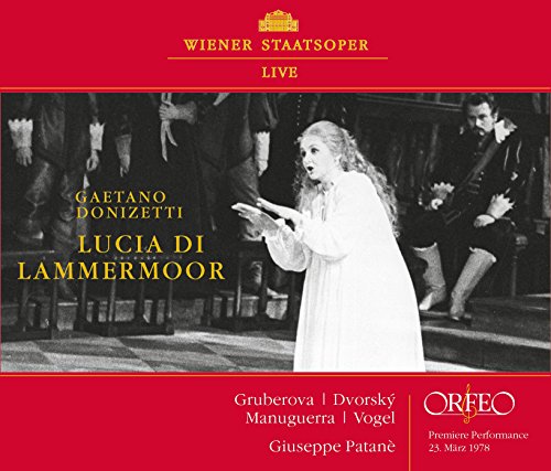 CD cover for Donizetti’s “Lucia di Lammermoor” opera, featuring a soprano in white.