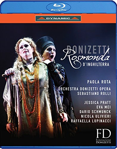 Blu-ray cover for Donizetti's "Rosmonda d'Inghilterra" opera, featuring two singers.