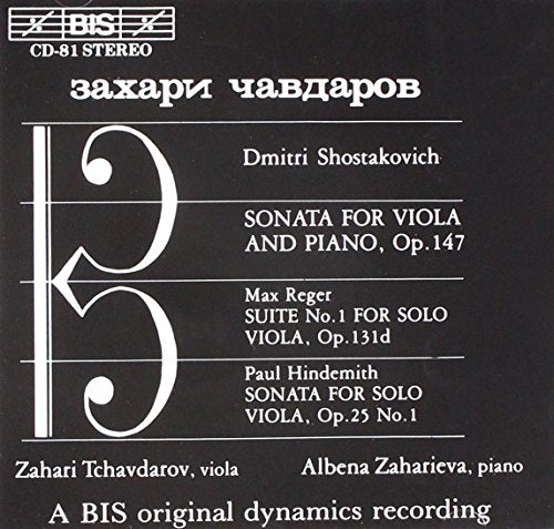 CD cover for Shostakovich viola sonatas featuring a large bass clef.