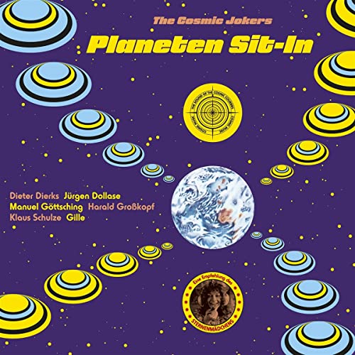 CD cover for “Planeten Sit-In” by Cosmic Jokers, with planets and portraits.