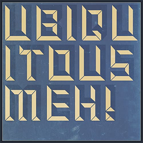 Vinyl record cover with geometric, gold lettering on a blue background.