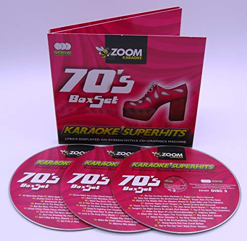 Triple CD+G karaoke pack with 70s theme and red shoe image.