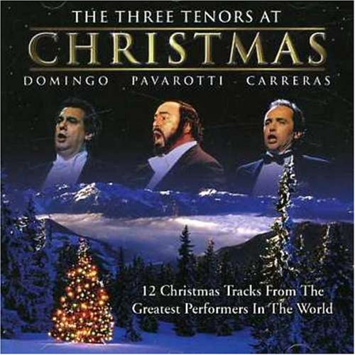 CD cover: The Three Tenors at Christmas with snowy landscape.