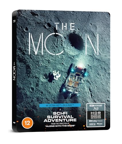 Steelbook Blu-ray case for "The Moon" featuring a lunar landscape and rover.