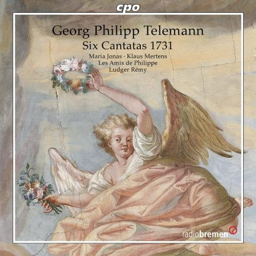 CD cover: Angel with floral wreath, text "Telemann: Six Cantatas 1731".