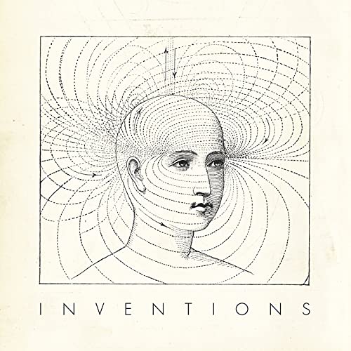 Black and white illustration of a face with radiating lines, CD cover.
