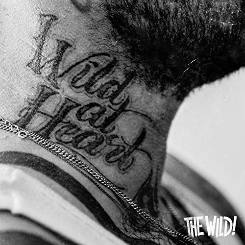 Black and white close-up of neck tattoo reading "Wild At Heart.