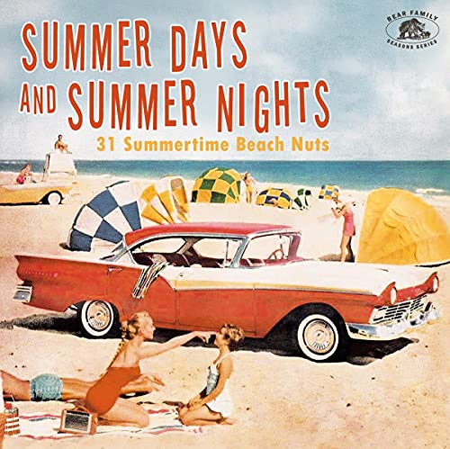CD cover featuring a vintage red carCC car and people on a sandy beach.