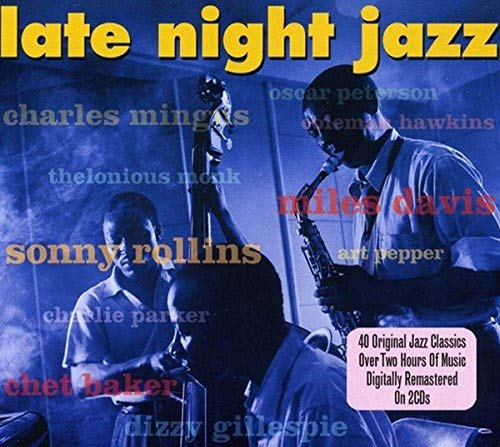 Blue-toned cover art featuring jazz musicians playing instruments with artist names overlaid in text.