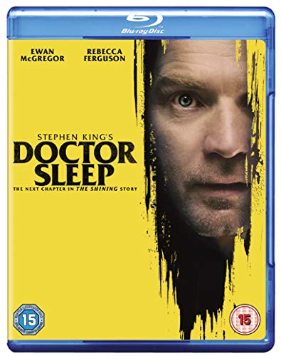 “Doctor Sleep” Blu-ray cover featuring Ewan McGregor’s face against a yellow background.