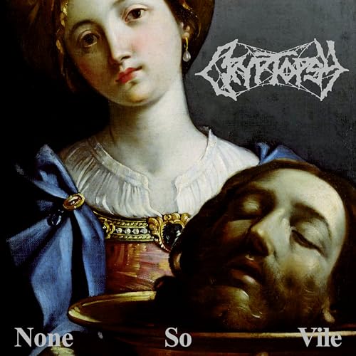 Album cover: woman with severed head in foreground, dark background.