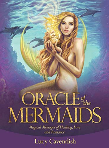 Painting of a mermaid holding a glowing shell, with title text below.