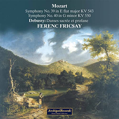 CD cover: landscape painting with text listing Mozart and Debussy compositions.