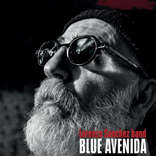 Close-up of a bearded man wearing sunglasses, album cover for Blue Avenida.