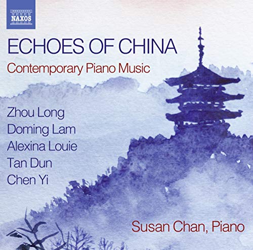 CD cover for “Echoes Of China” featuring a pagoda and blue watercolor.