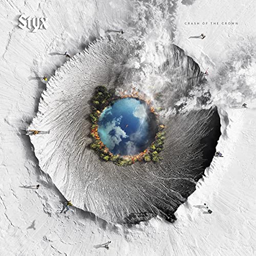 Styx album cover: a crater landscape with planes and a blue center.