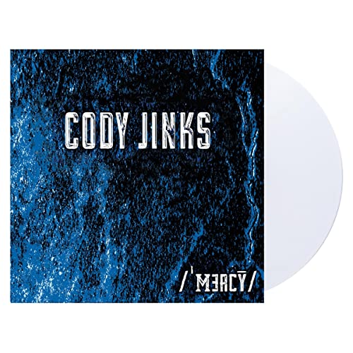 Cody Jinks Mercy vinyl album cover with blue textured background and white vinyl record.