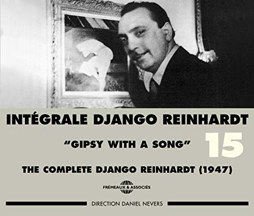 Black and white portrait of Django Reinhardt, album cover for "The Complete Django Reinhardt Vol.15.