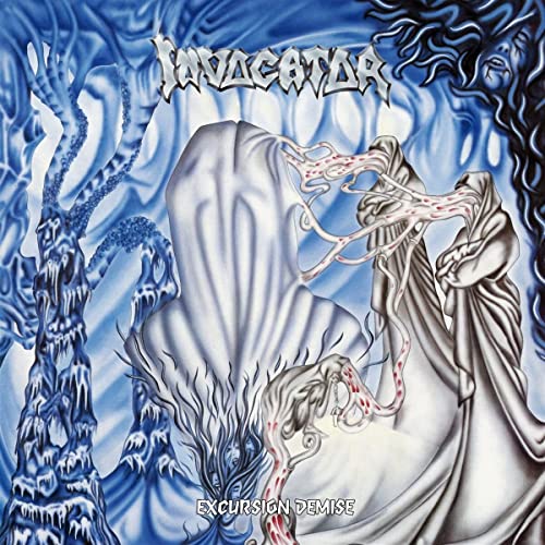 Album cover featuring surreal, draped figures and organic tendrils in blue and white tones.