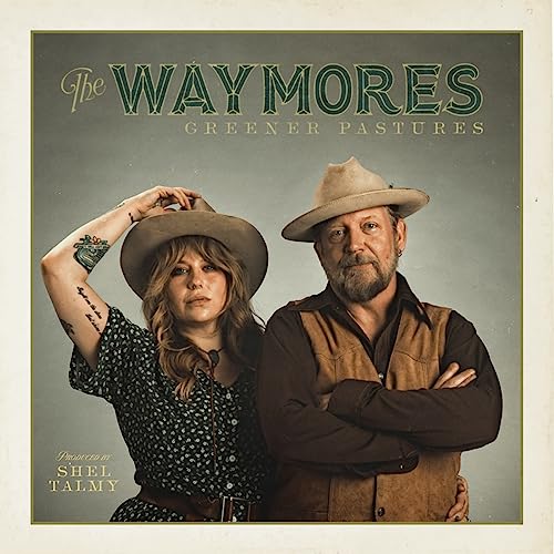 Vinyl album cover featuring two people in hats, titled "Greener Pastures.
