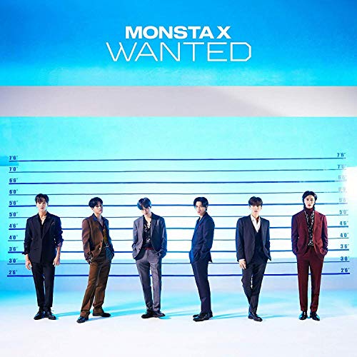 MONSTA X album cover featuring six men against a blue, lined background.