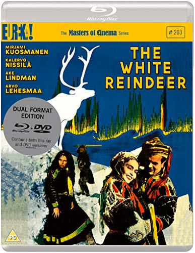 Blu-ray cover for The White Reindeer featuring a white reindeer silhouette and traditional clothing.